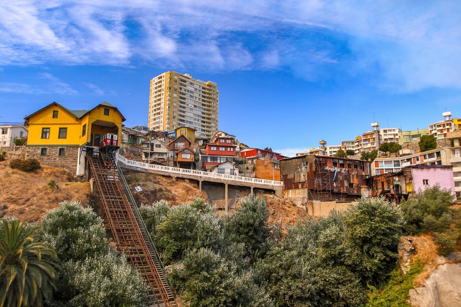 Chile-Travel-Valparaiso-Funicular A cable car system, carrying visitors on leisure travel up the hill in the Chilean seaport of Valparaiso.