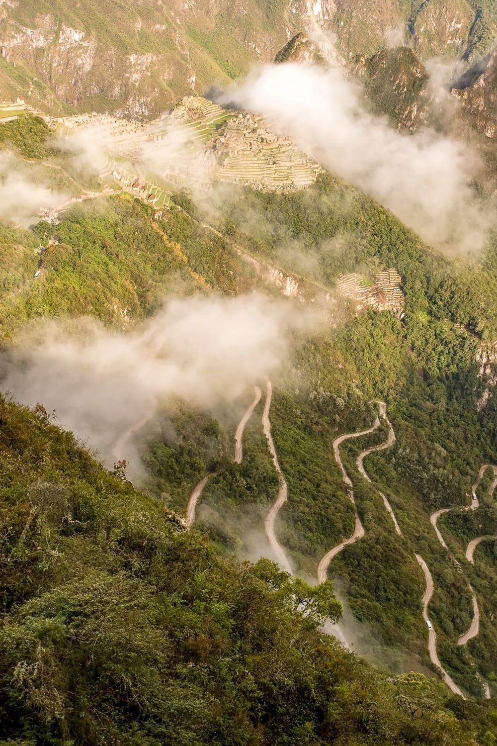 A switchback trail near Machu Picchu Peru, photograhed on a hiking tour of the region