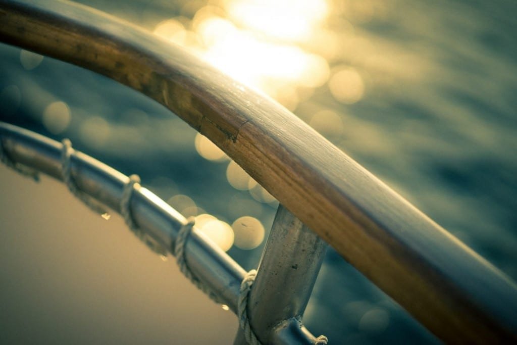 Grace-Hand-Rail closeup of the polished handrail of M/Y Grace, a Galapagos Island Charter Yacht