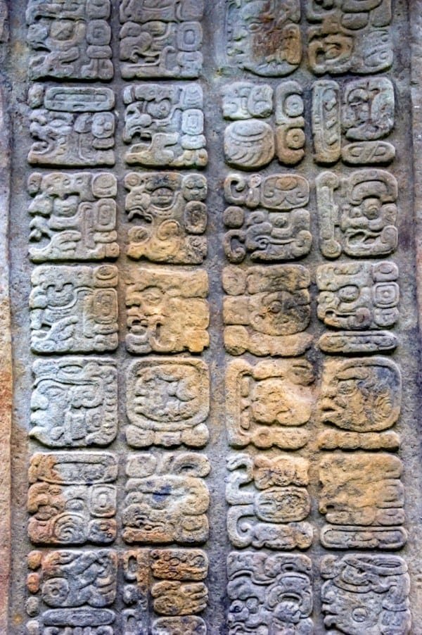 Guatemala-Private-Custom-Travel-Design-Quirigua-2 A closeup of the intricate details of a hand-carved-glyph found on a tour of the Maya Ruins at Quirigua.
