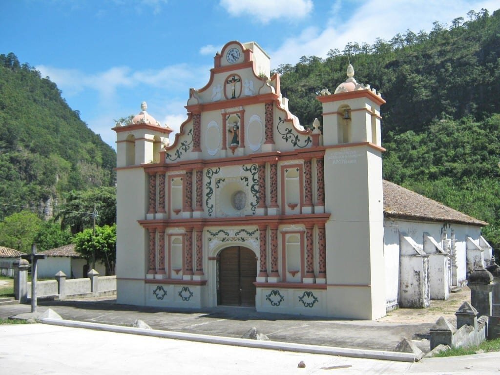 Lenca-Travel-Landed-Travel-Private-Travel White church with red accents, photographed on a tour of the Lenca trail in HondurasLenca-Travel-Landed-Travel-Private-Travel