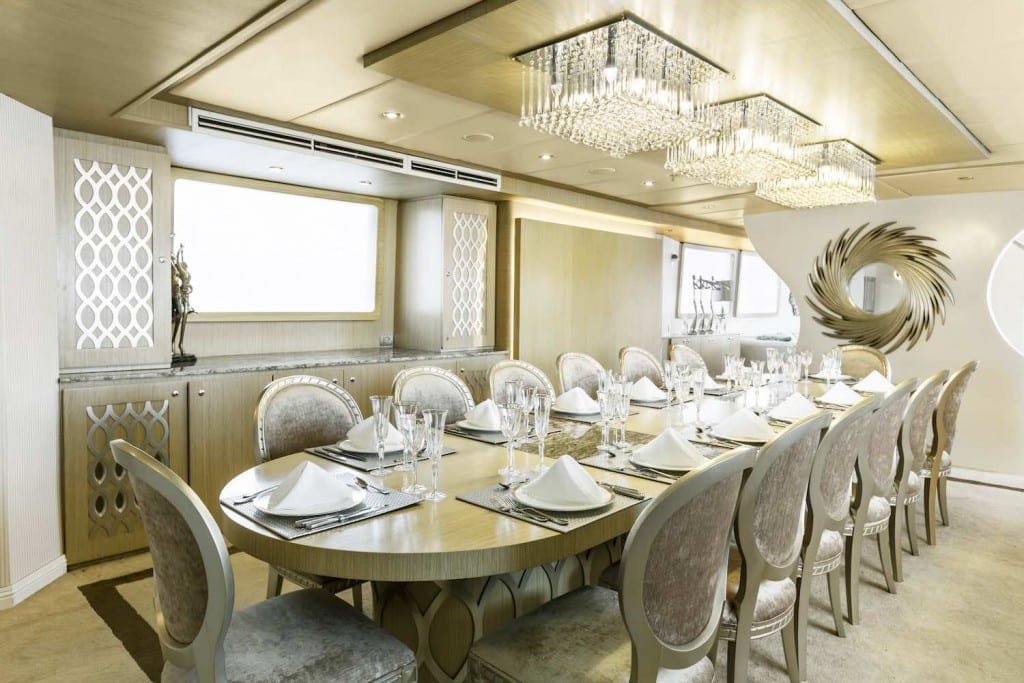 Stella-Maris-Dining-Room-Galapagos Elegant dining room onboard Stella Maris Galapagos Charter Yacht
