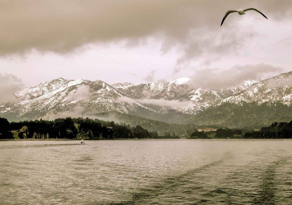 Private-Travel-Custom-Travel-Argentina-Lake-District-Winter-Llao-Llao View of the snow-capped mountains acrross the Lake from the Llao Llao hotel in Argentine Patagonia