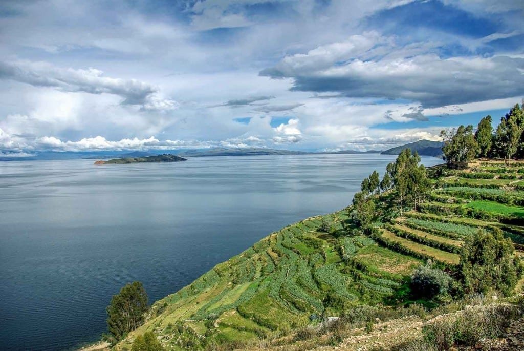 Bolivia-Private-Custom-Travel-Design-Titicaca-Lake-Island-of-the-Sun agricultural view from titicaca lake island