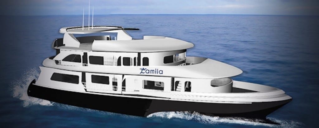 Camila-Trimaran-Charter-Galapagos-1 Luxury Galapagos Charter Catamaran Camila in the open water near the Galapagos archipelago