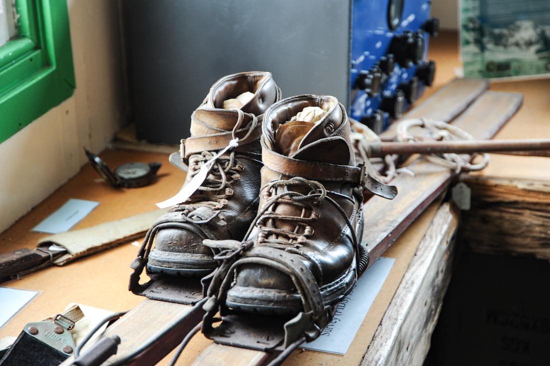 Trip-to-Antarctica-Snow-Shoes Wooden skis on a desk, photographed during trip to Antarctica