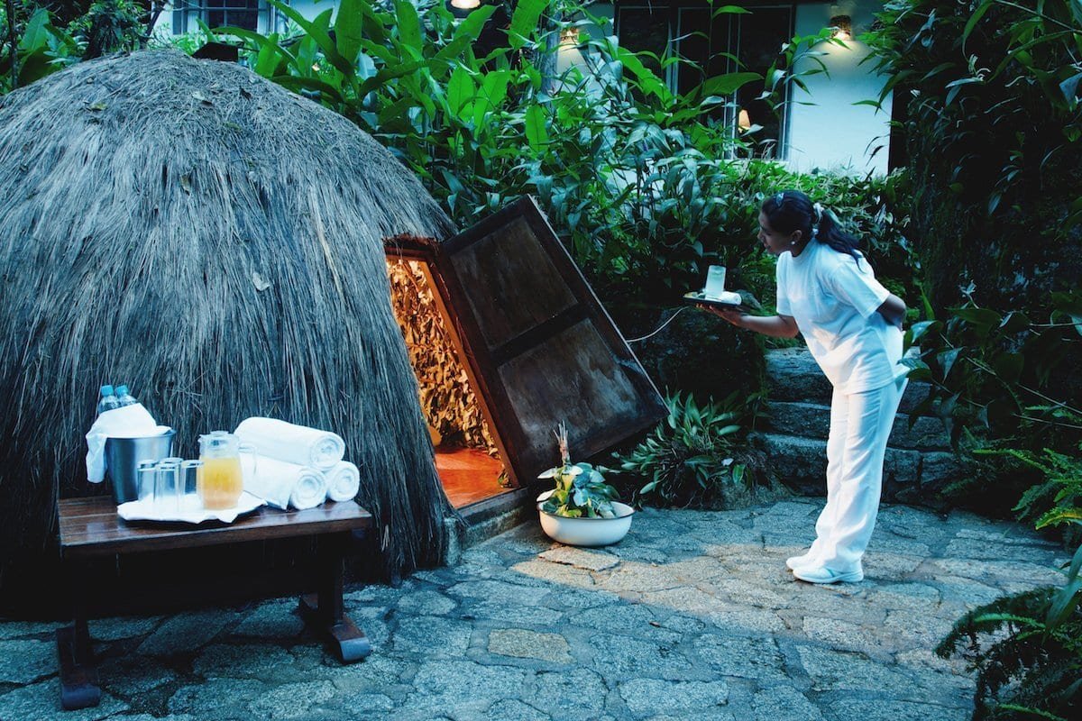 Andean-Sauna The Inkaterra Machu Picchu hotel features an andean sauna which is an igloo shape built out of local trees.