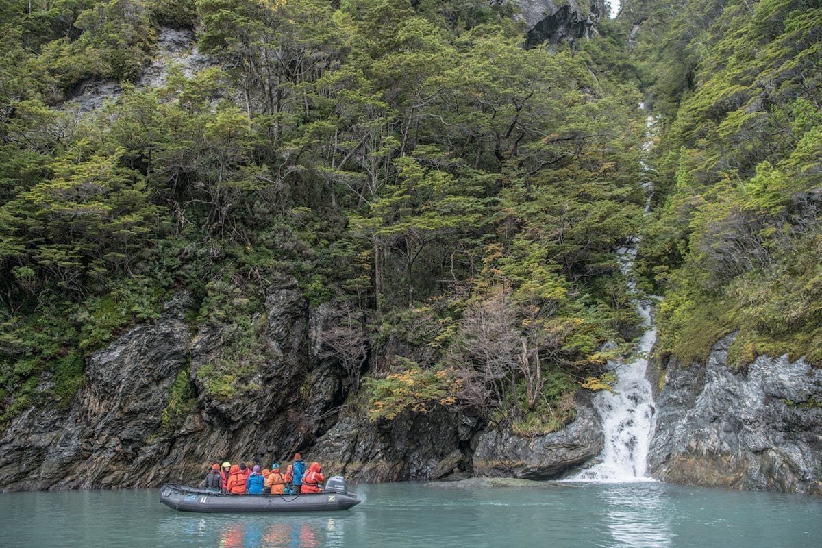 Jeff Topham-CHILE-0155 One Ocean tours showcase waterfalls, forested cliffs and glacier water.