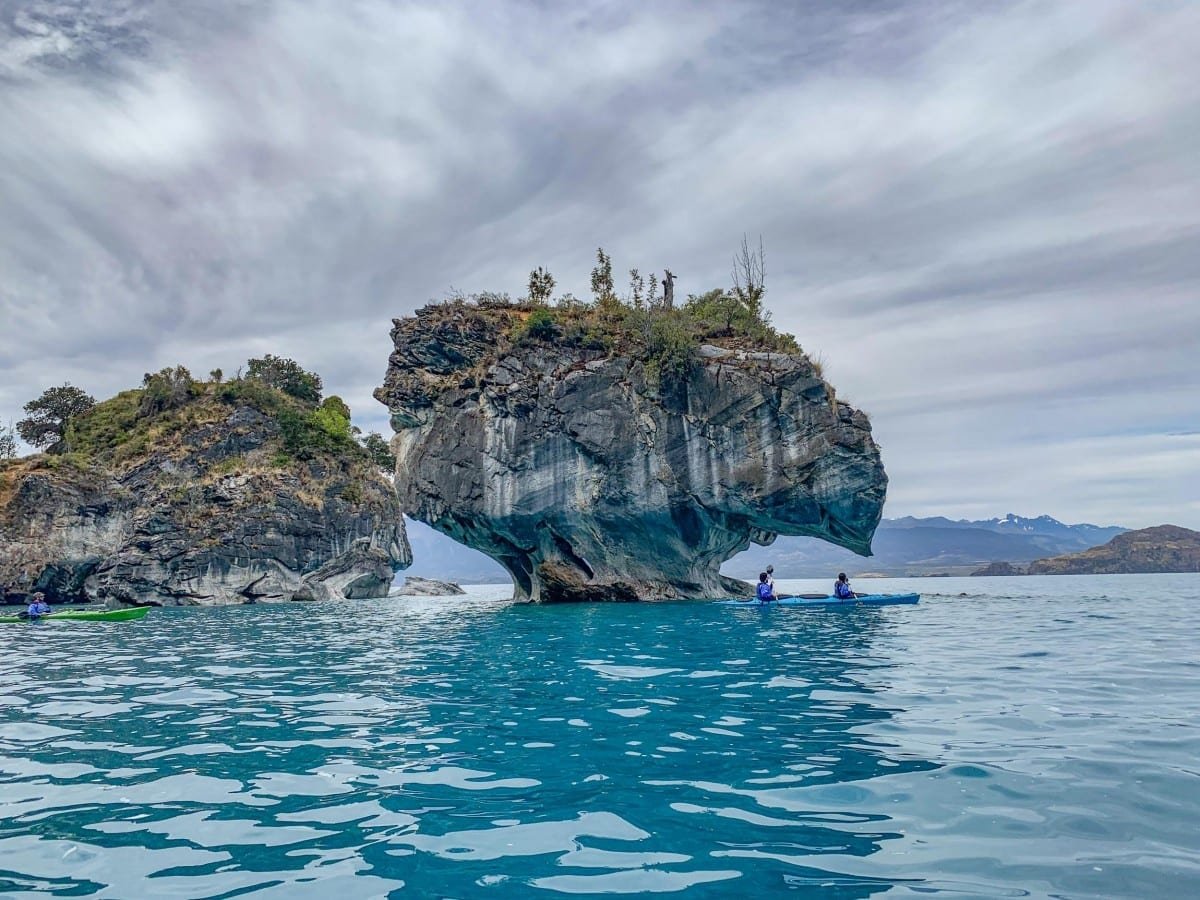 Private-Travel-Chile-Aysen-88 Unique marble rock formation in the shape of a giant mushroom, jutting out from the waters around Chilean Patagonia