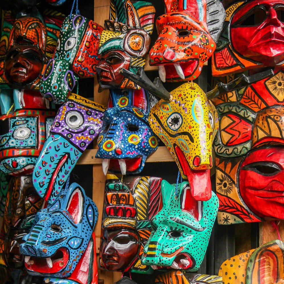 Colorful Masks at the Market in Antigua