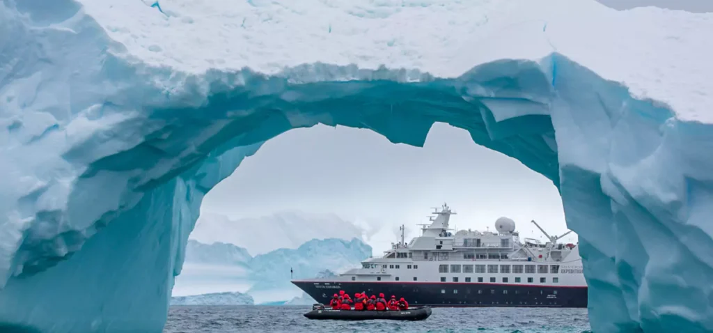 A cruise ship in Antarctica
