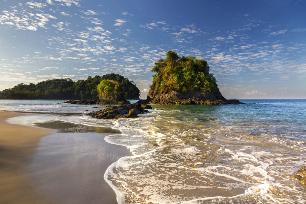 Manuel Antonio beach in Costa Rica near LANDED Travel destination with tropical coastline views