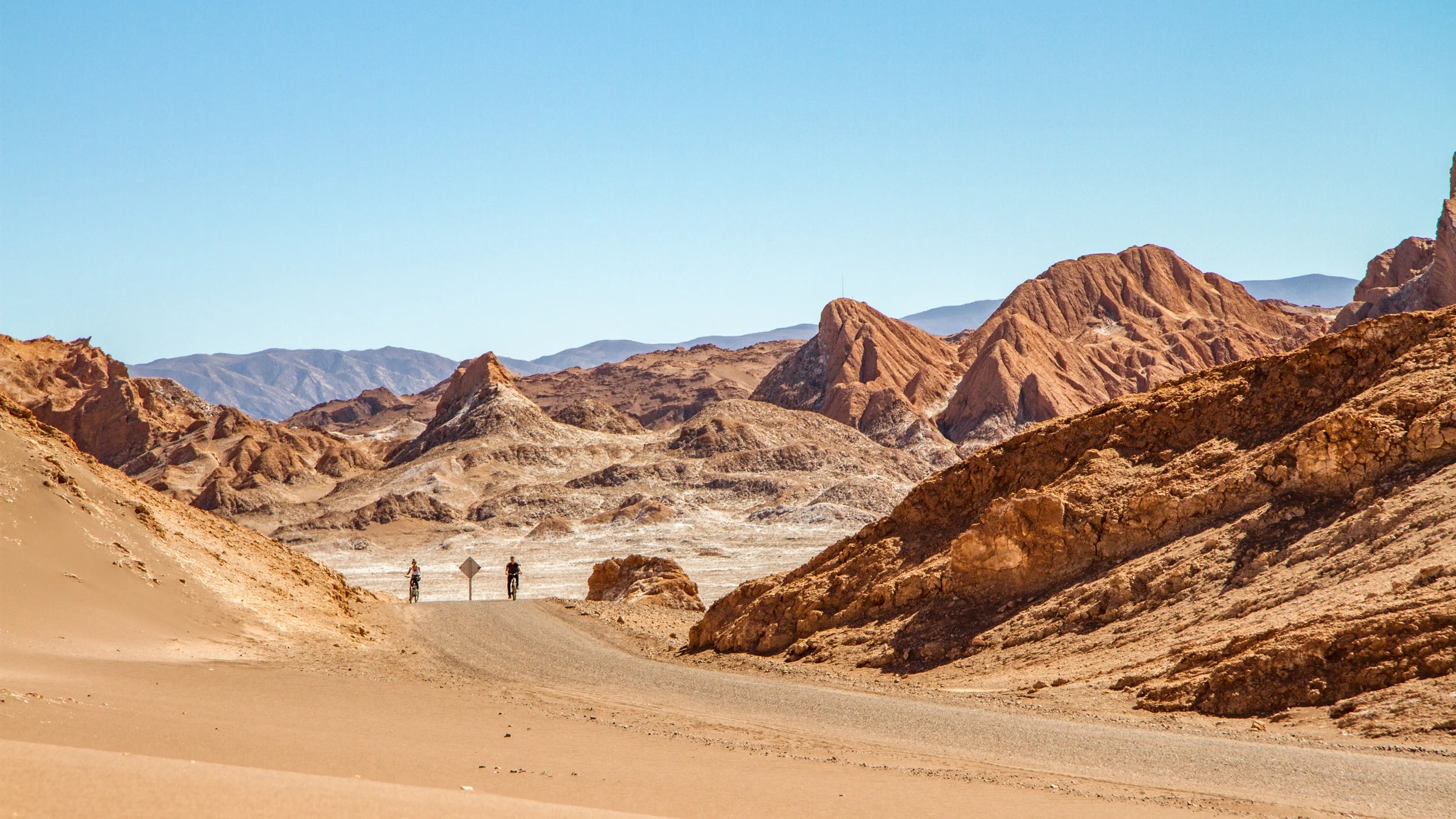 2 bikers on a dirt road in Atacama